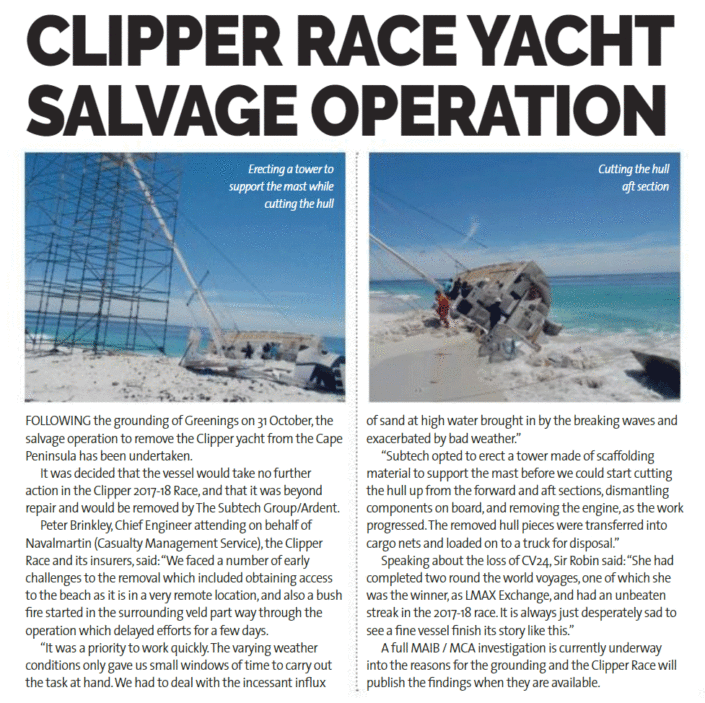 Sep 2018 : Clipper-Race-Yacht-Salvage-Operation